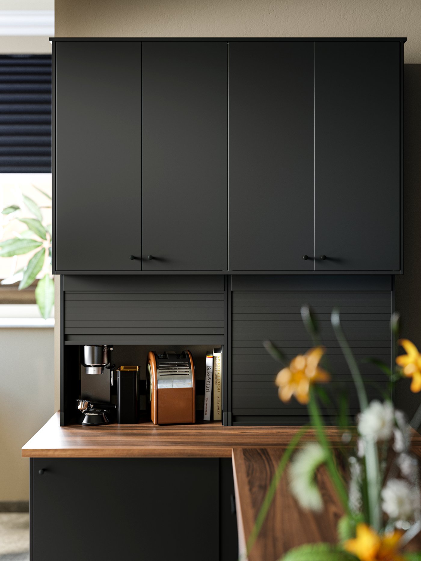 A black TITTEBO tambour storage f small appliances
