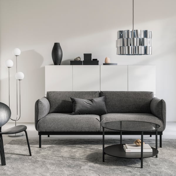 A Lejde grey/black ÄPPLARYD 2-seat sofa in the living room