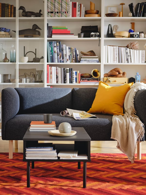 A Gunnared/dark grey wood LILLEHEM 2-seat modular sofa in the living room