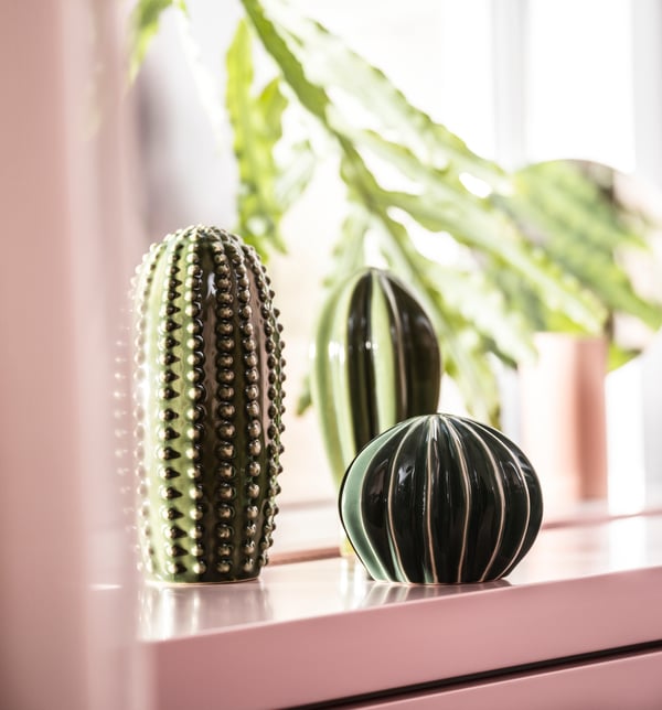 SJÄLSLIGT ceramic cactuses by the windowsill. 