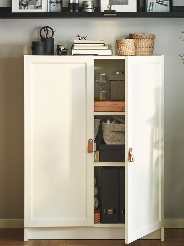 White low BILLY bookcase with white doors.
