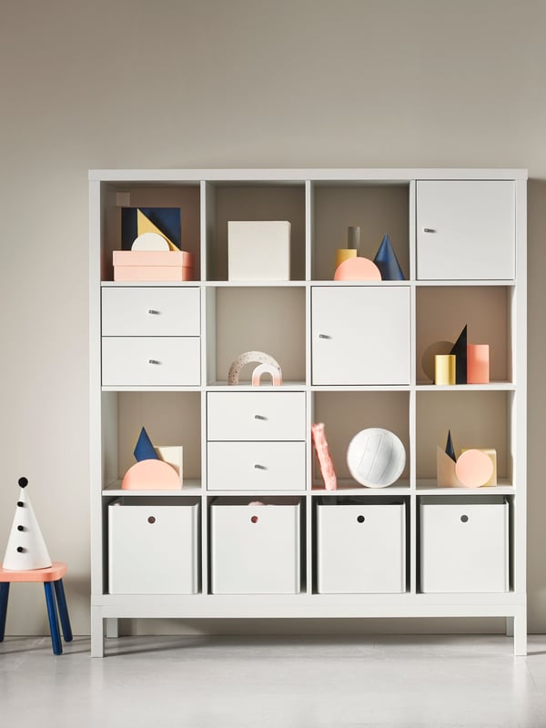 A white KALLAX shelving unit