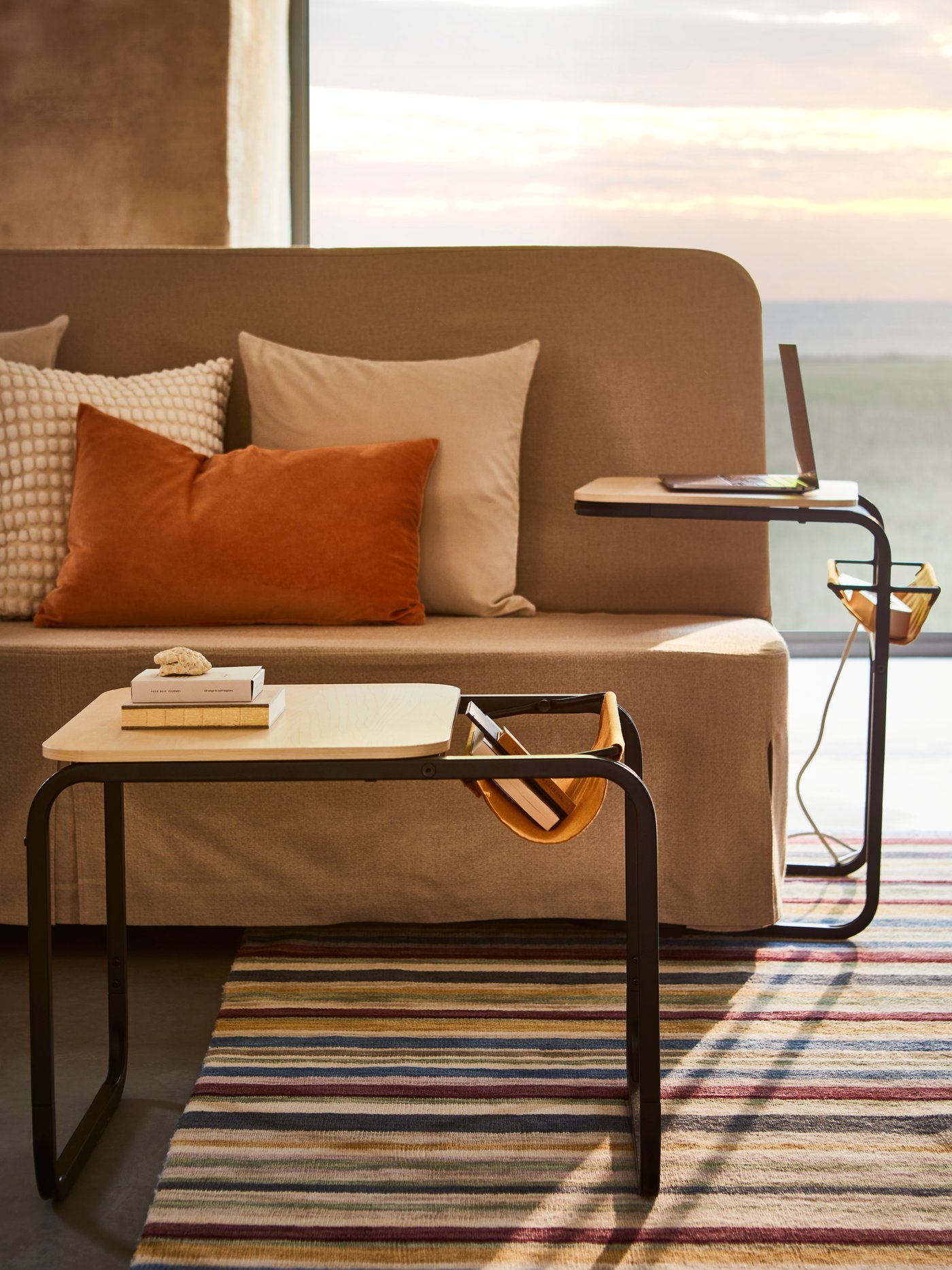 A multicolour/striped handmade ELLJUSSPÅR rug, low pile in the living room