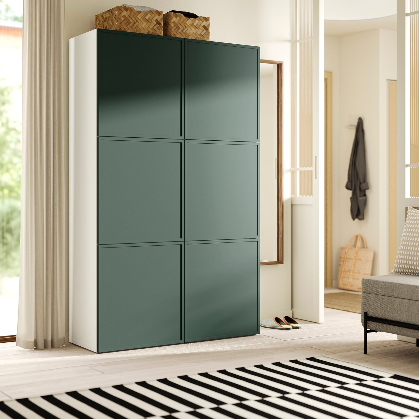 A white/Krukmakare dark grey-green BESTÅ storage combination with doors