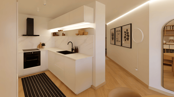 Projeto Design de interiores de cozinha e sala aberta