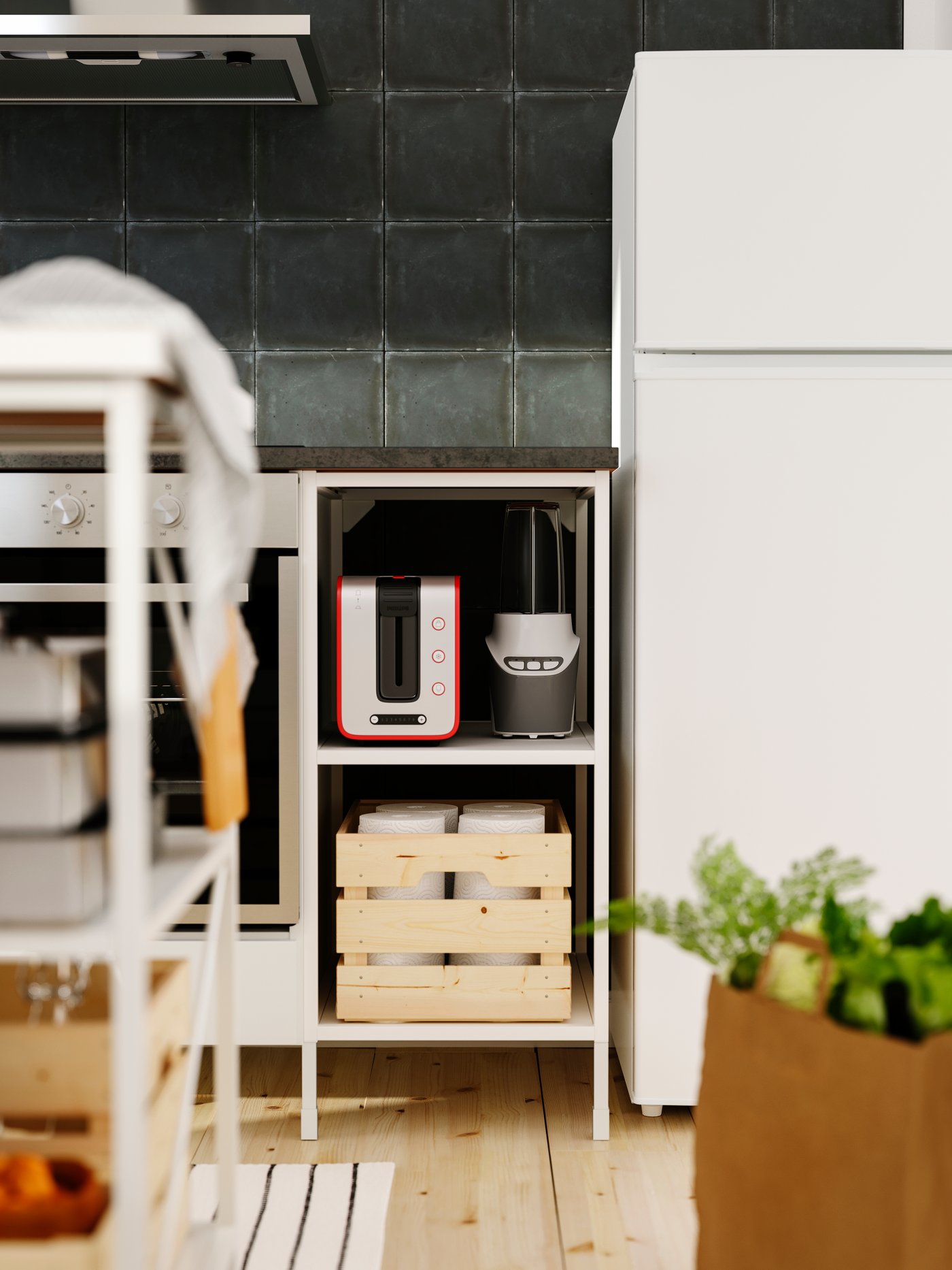 A white ENHET base fr w shelves.