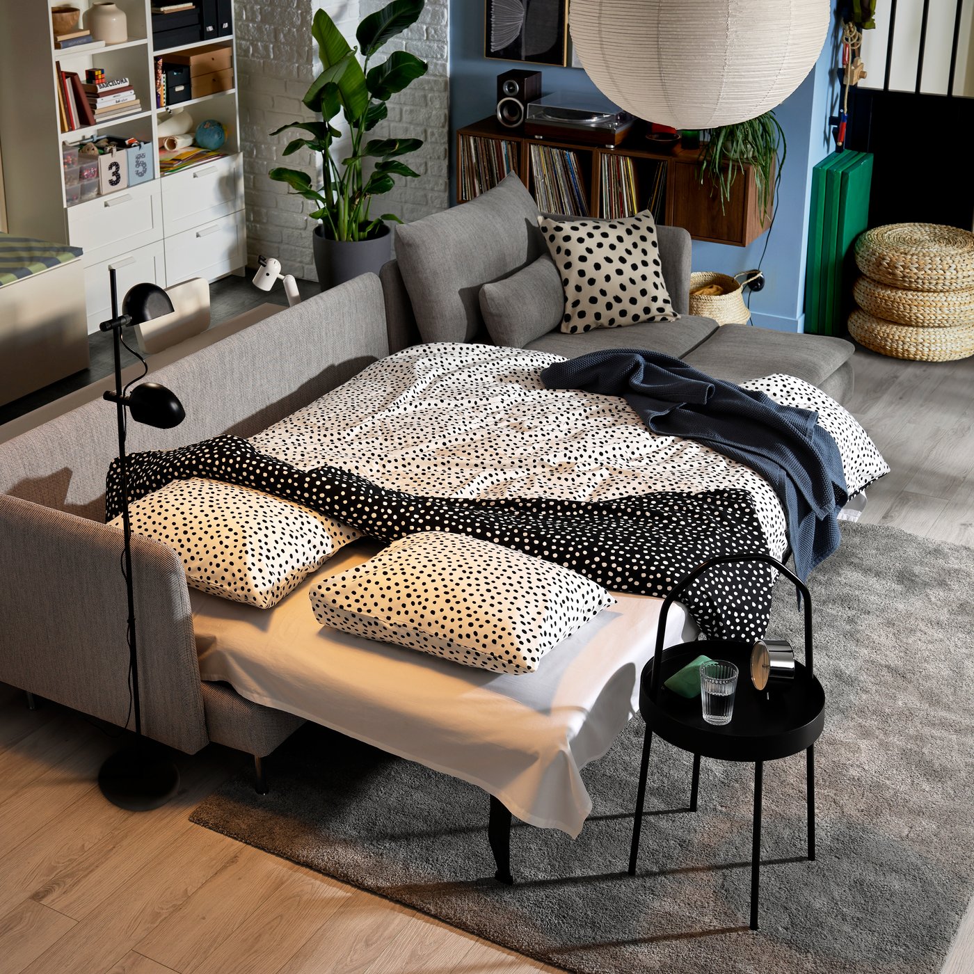 A with chaise longue/Viarp beige/brown SÖDERHAMN 4-seat sofa-bed