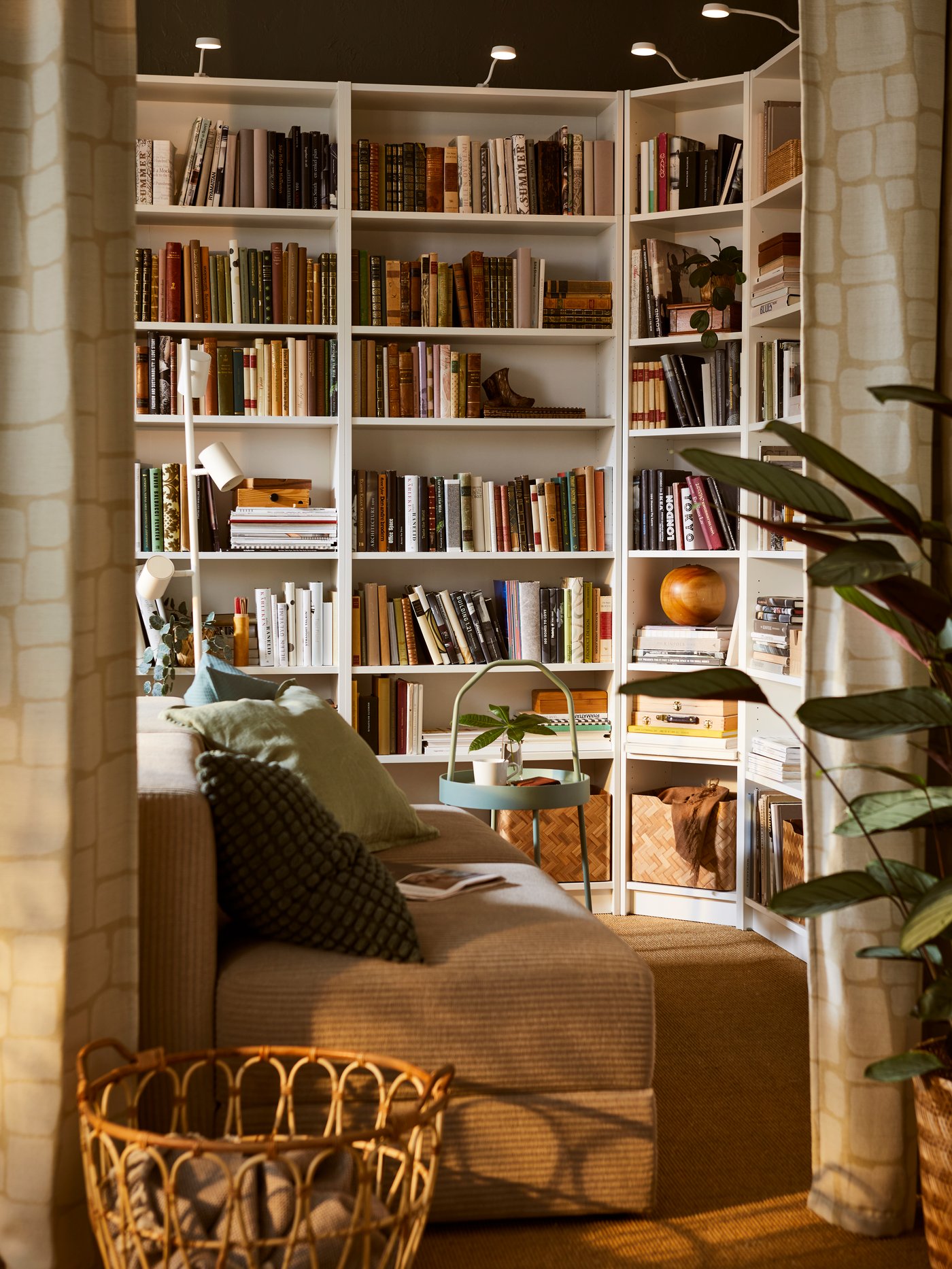 A white BILLY bookcase in the living room