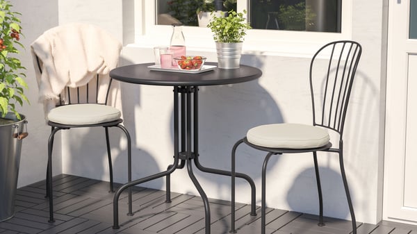 A grey/Frösön/Duvholmen beige LÄCKÖ table+2 chairs, outdoor outside