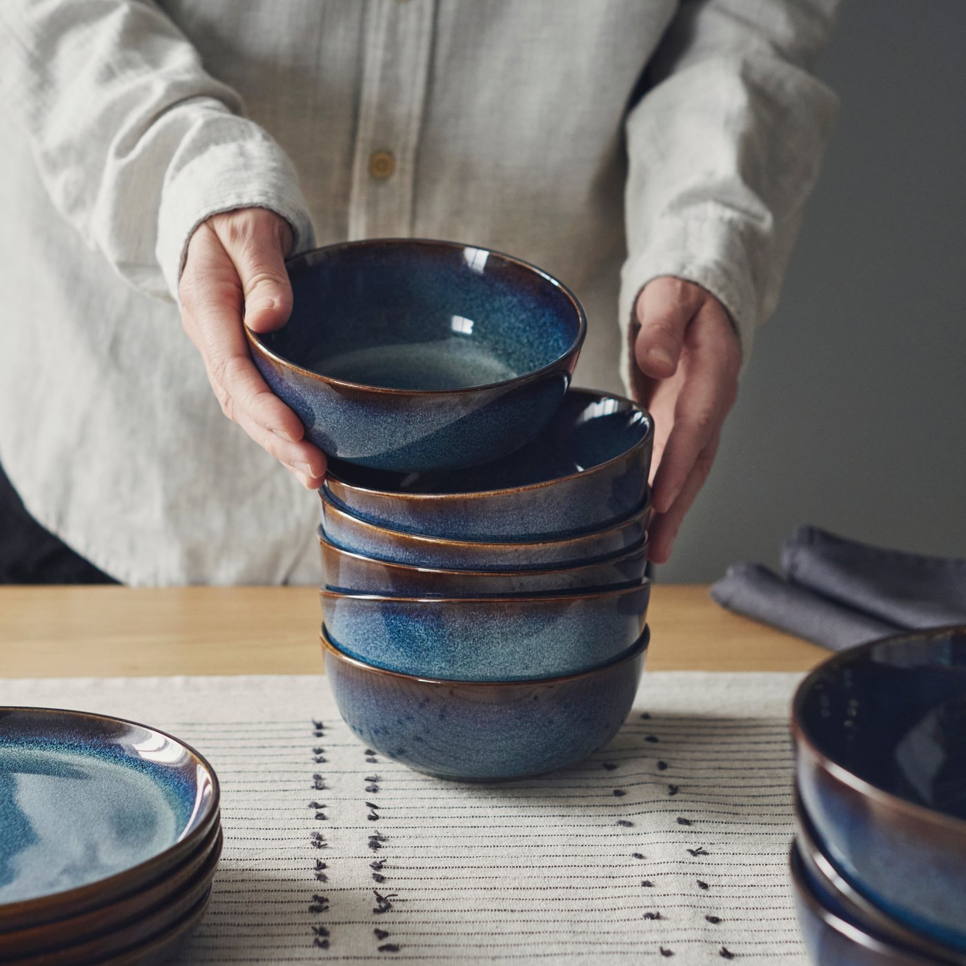 A blue GLADELIG bowl