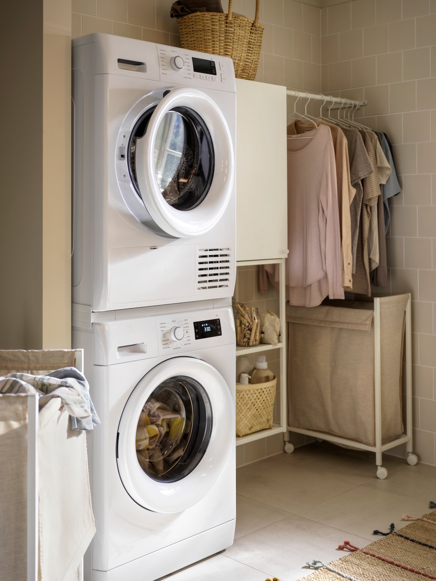 A TYKARP stacking kit for washer/dryer in the laundry room