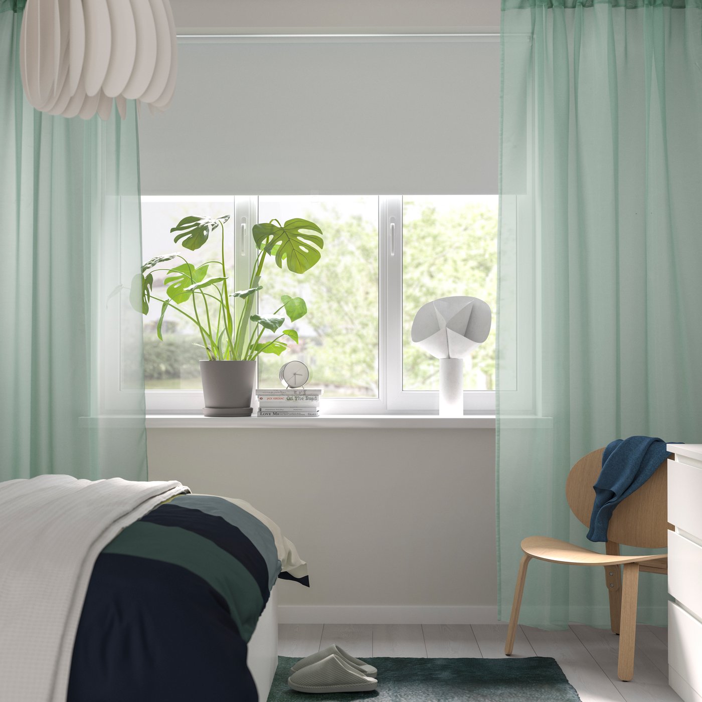 A light green/with rod pocket TERESIA sheer curtains, 1 pair