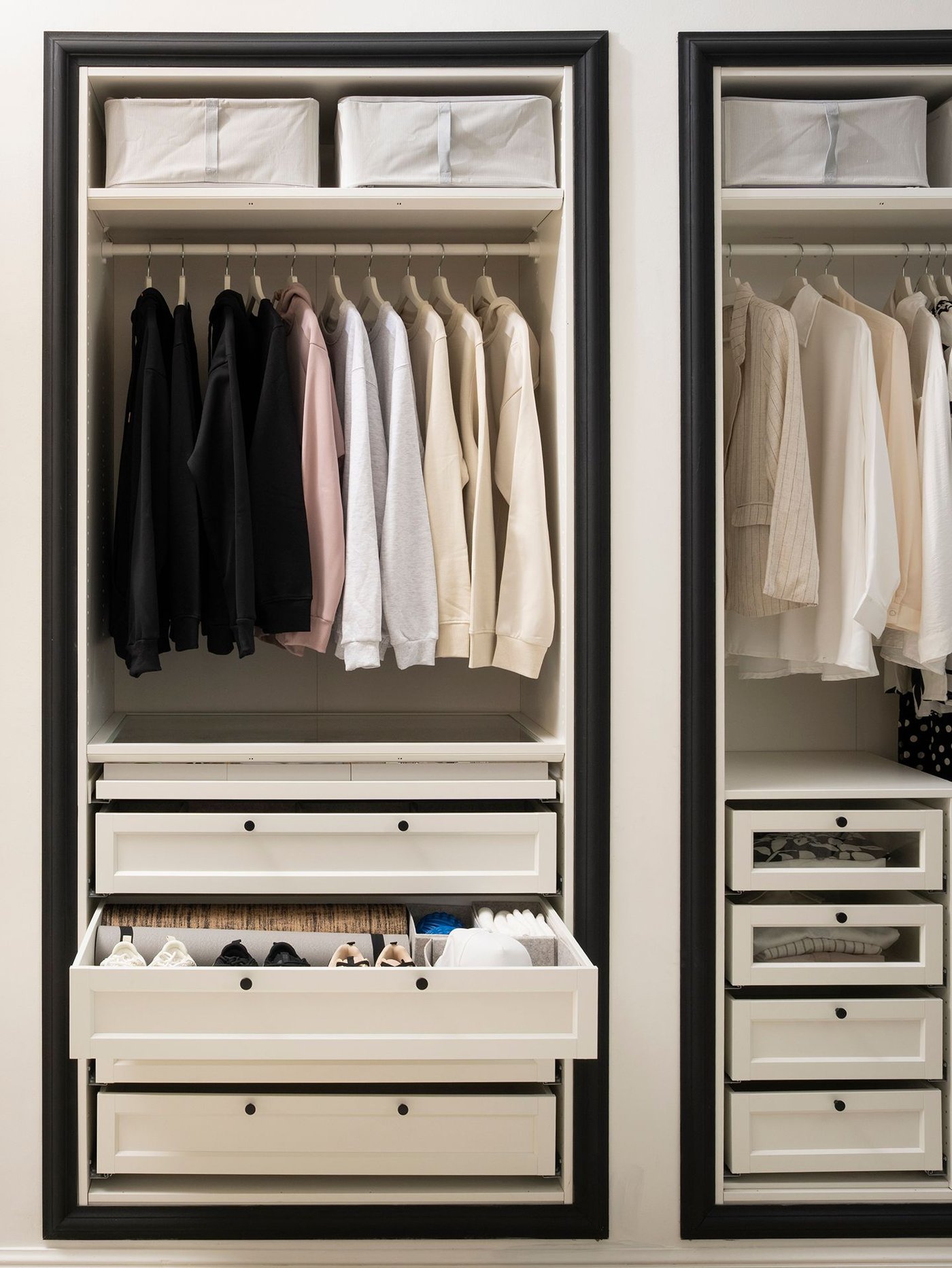 A white PAX wardrobe frame in the bedroom