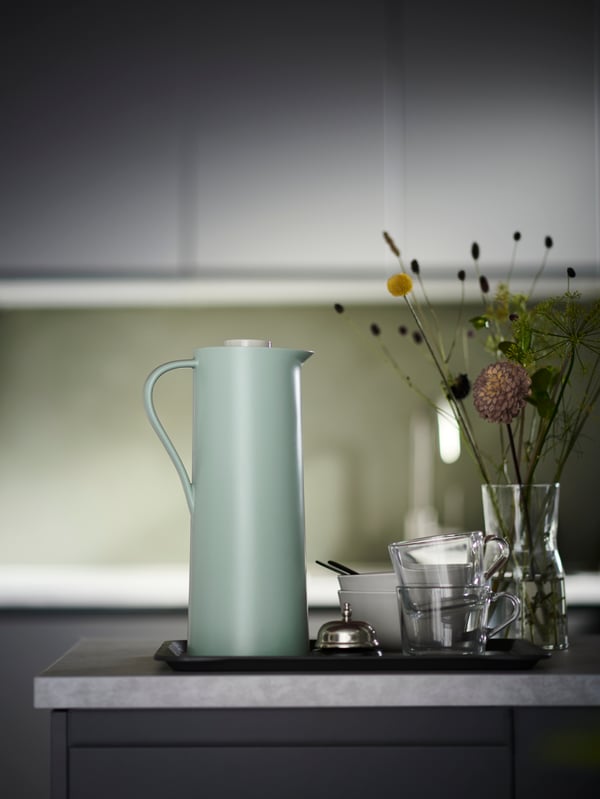 A grey TILLGÅNG tray in the kitchen