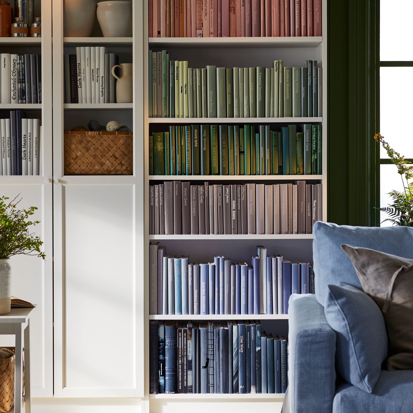A white BILLY bookcase in the living room