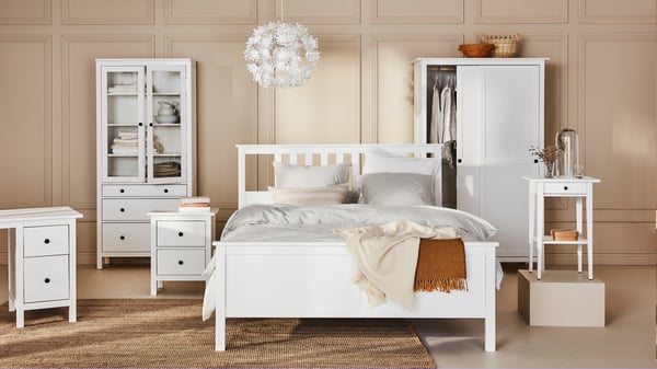 A white stain HEMNES glass-door cabinet with 3 drawers