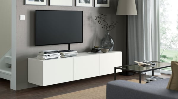A white/Lappviken white BESTÅ TV bench with doors
