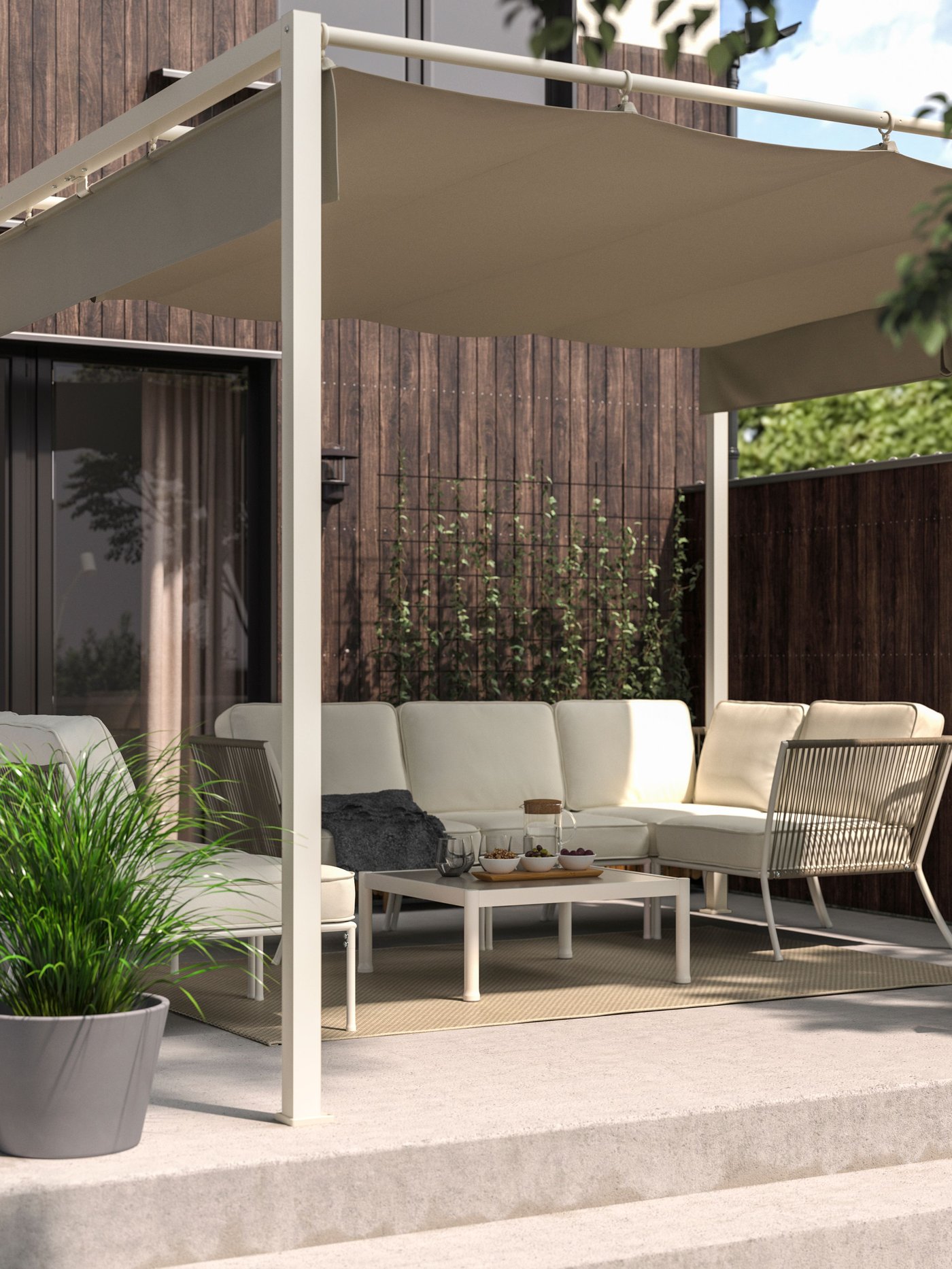 A grey-beige/dark grey-beige HAMMARÖN pergola