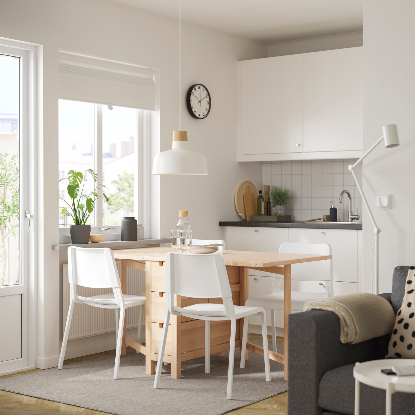 A birch/white NORDEN table and 4 chairs in the kitchen