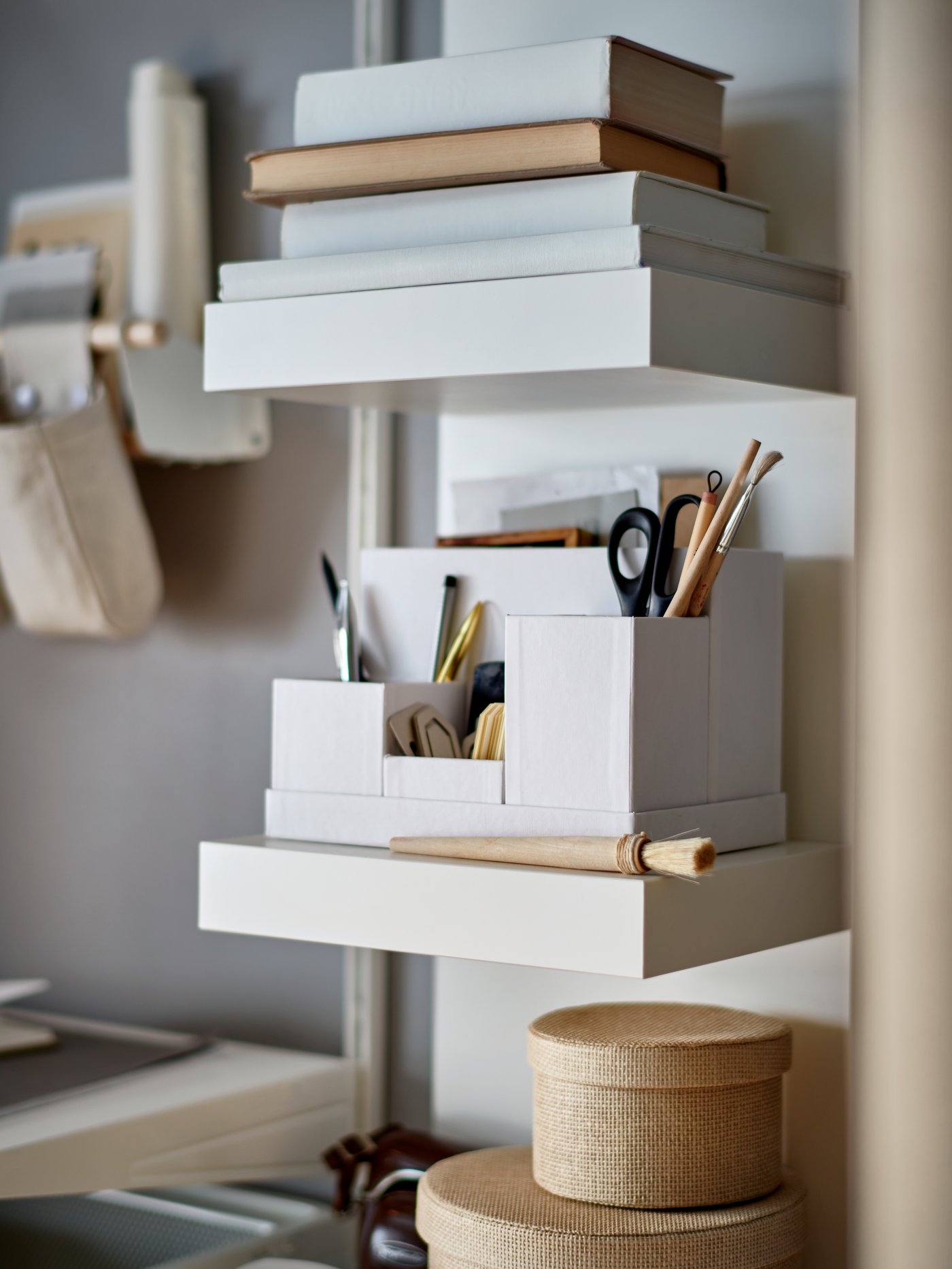 A white LACK wall shelf in the home office
