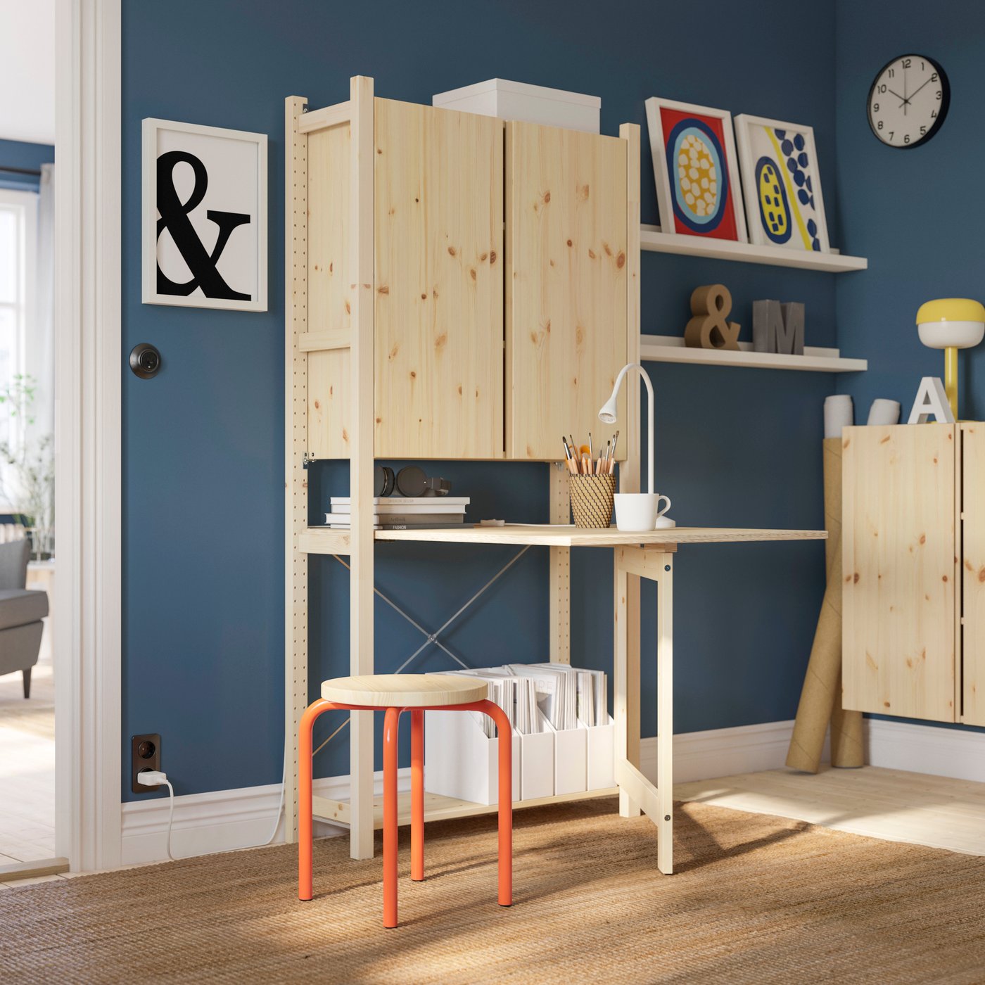 A pine IVAR 1 sec/storage unit w foldable table