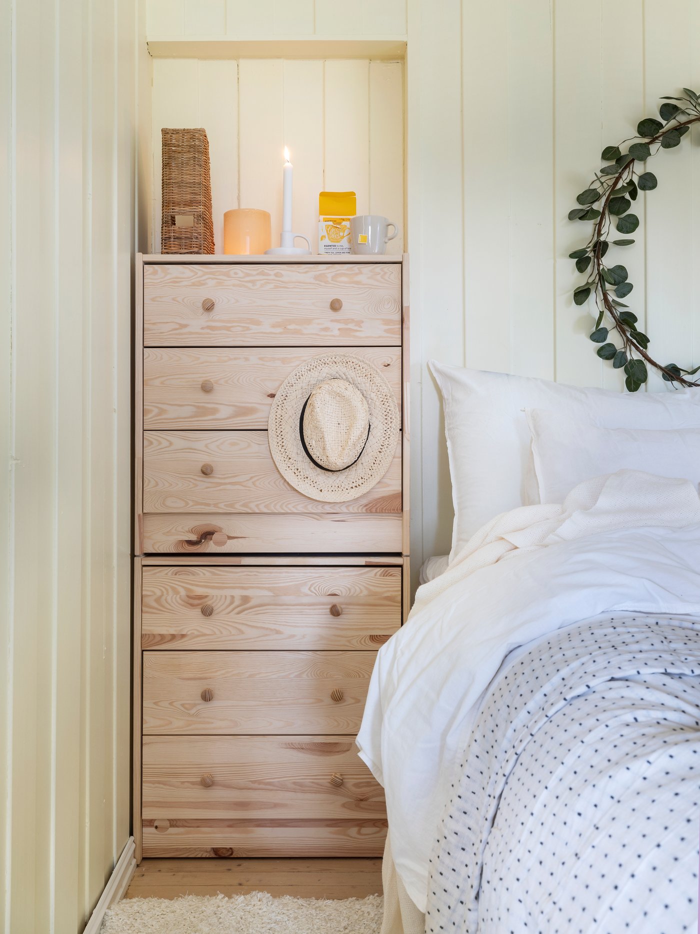 A pine RAST chest of 3 drawers in the bedroom