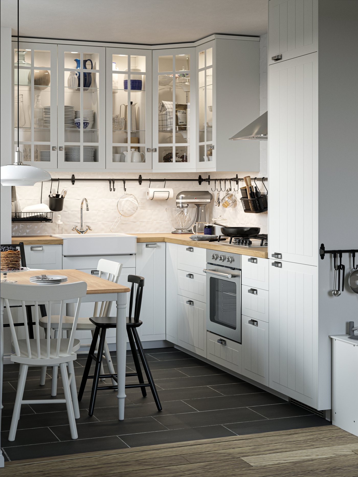 An oak veneer/white DANDERYD dining table in the kitchen