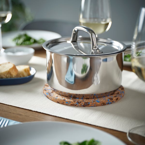 A stainless steel IKEA 365+ saucepan with lid