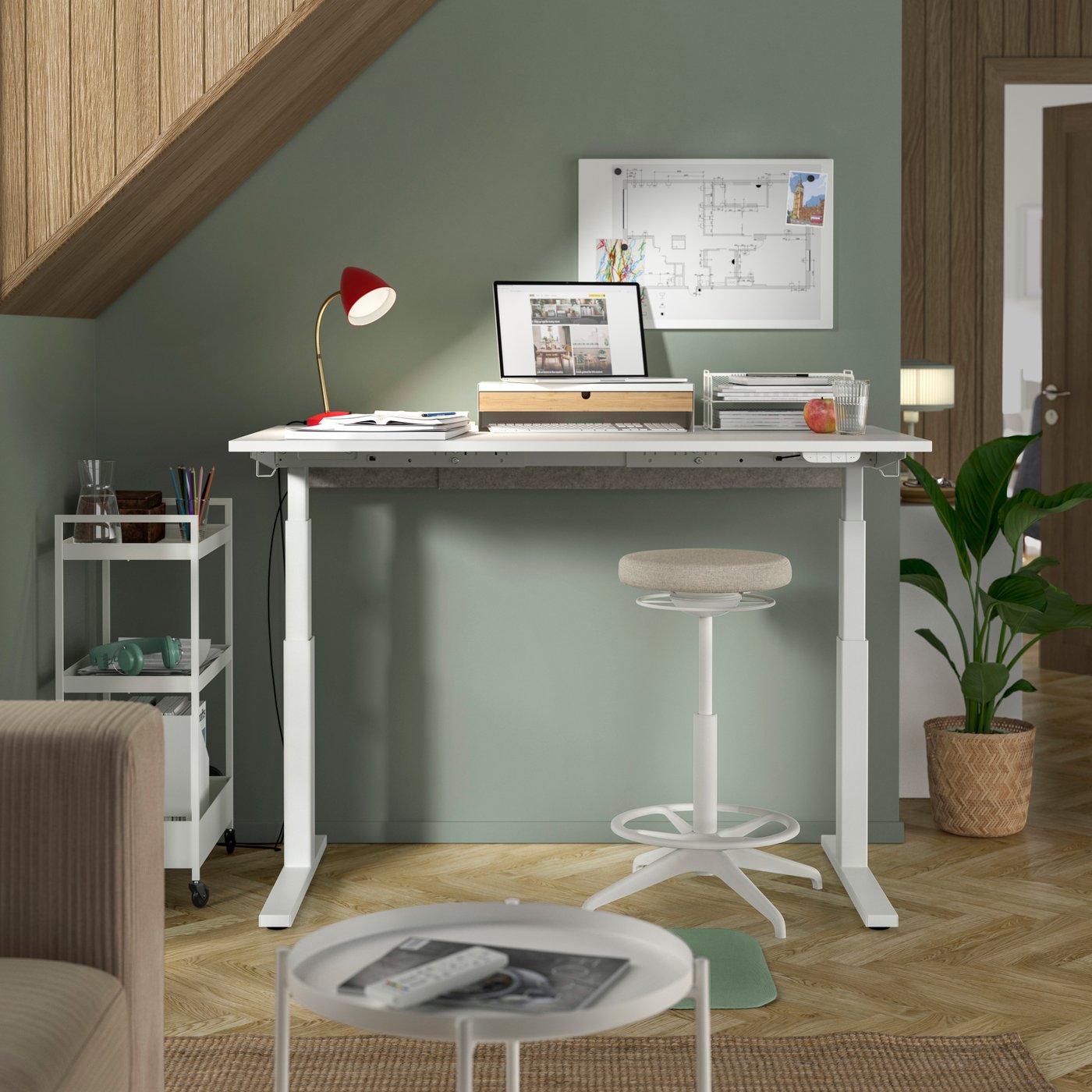 A white MITTZON desk in the home office