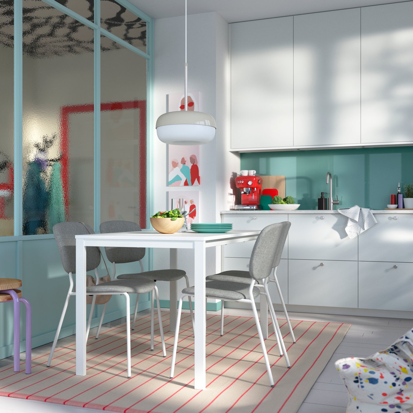 A white white/white Tibbleby beige-grey VIHALS table and 4 chairs