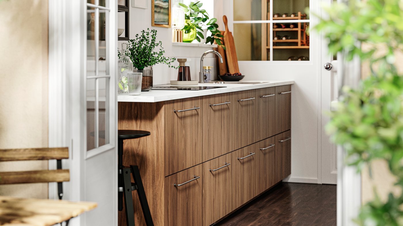 A white lively marble effect/laminate EKBACKEN worktop