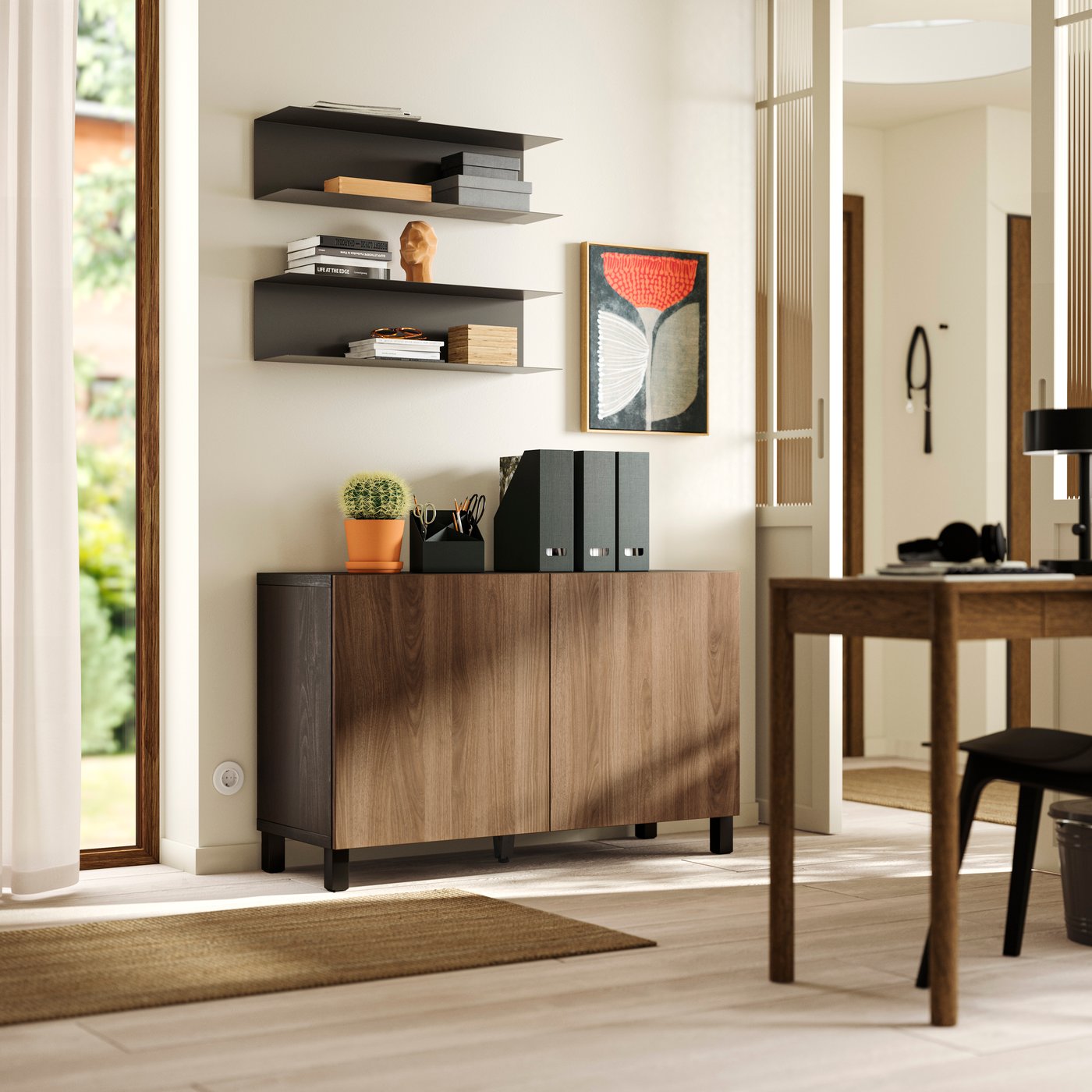 A black-brown/Lappviken/Stubbarp walnut effect BESTÅ storage combination with doors