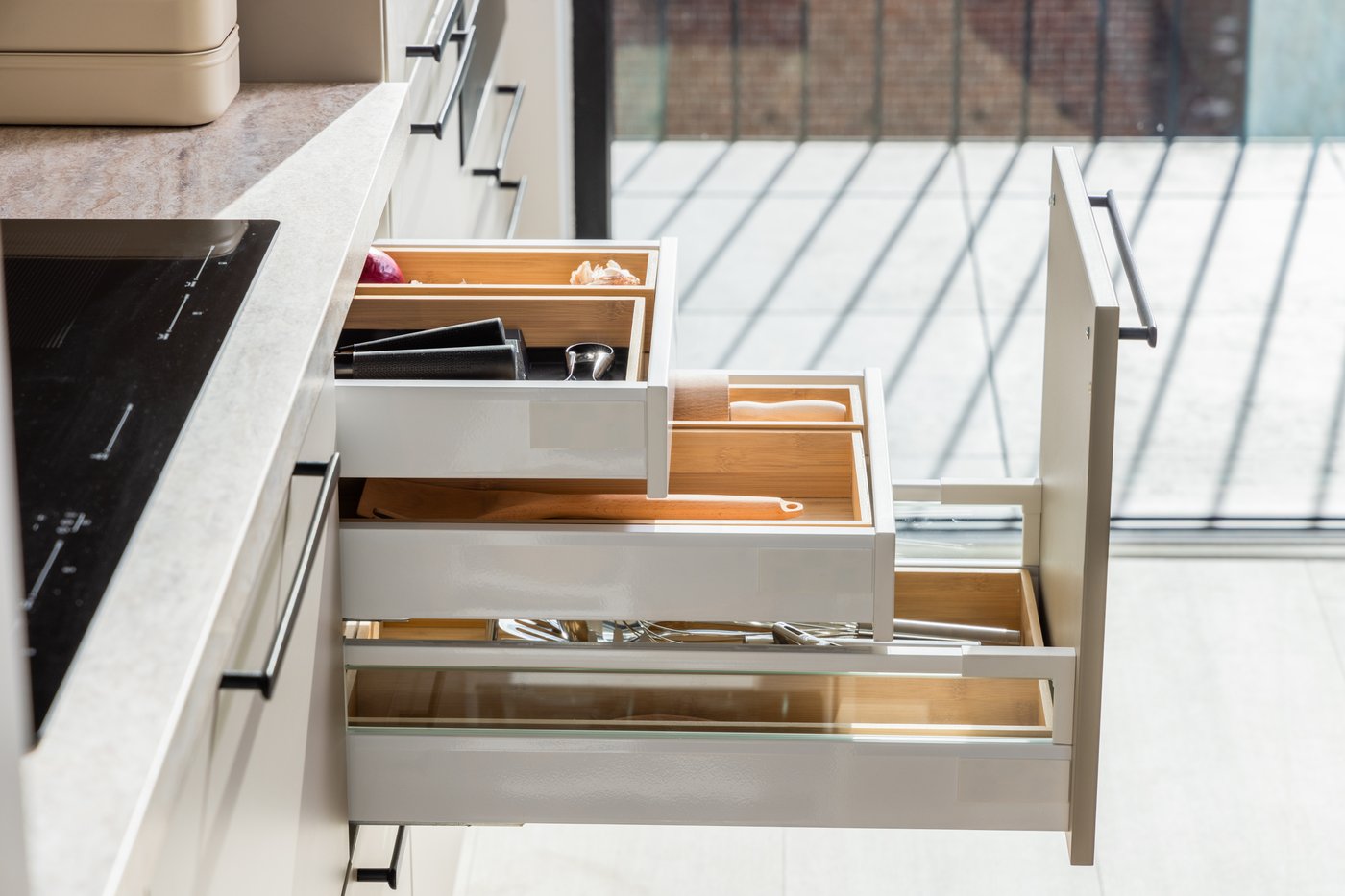 A beige HAVSTORP drawer front