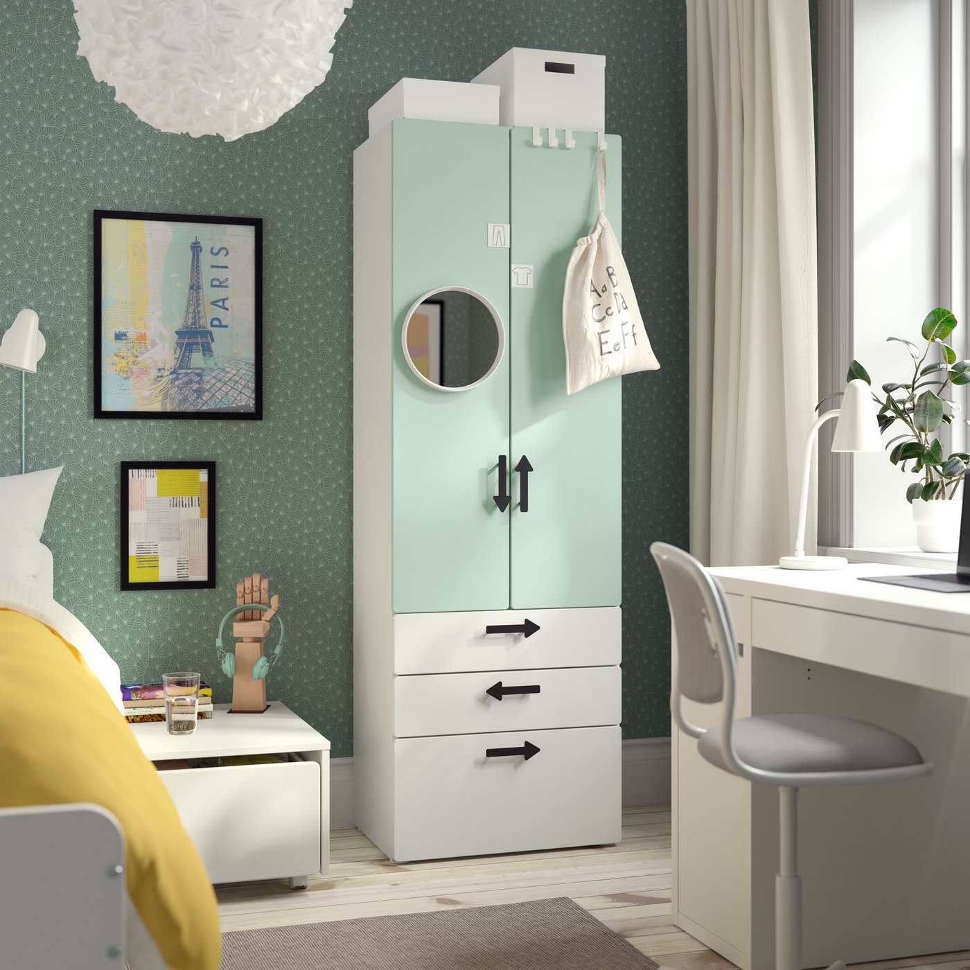 A white light green/with 3 drawers PLATSA wardrobe
