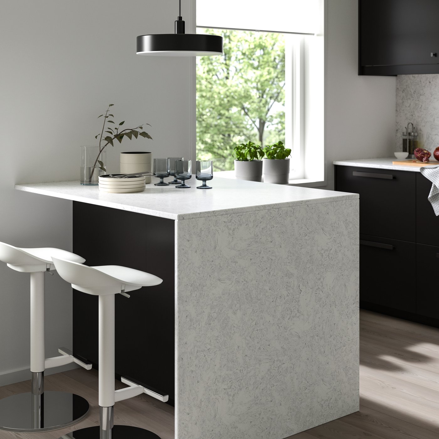 A white/grey lively stone effect/glass composite LOCKEBO custom made worktop