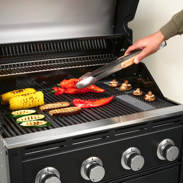 A stainless steel/beech GRILLTIDER 3-piece barbecue tools set