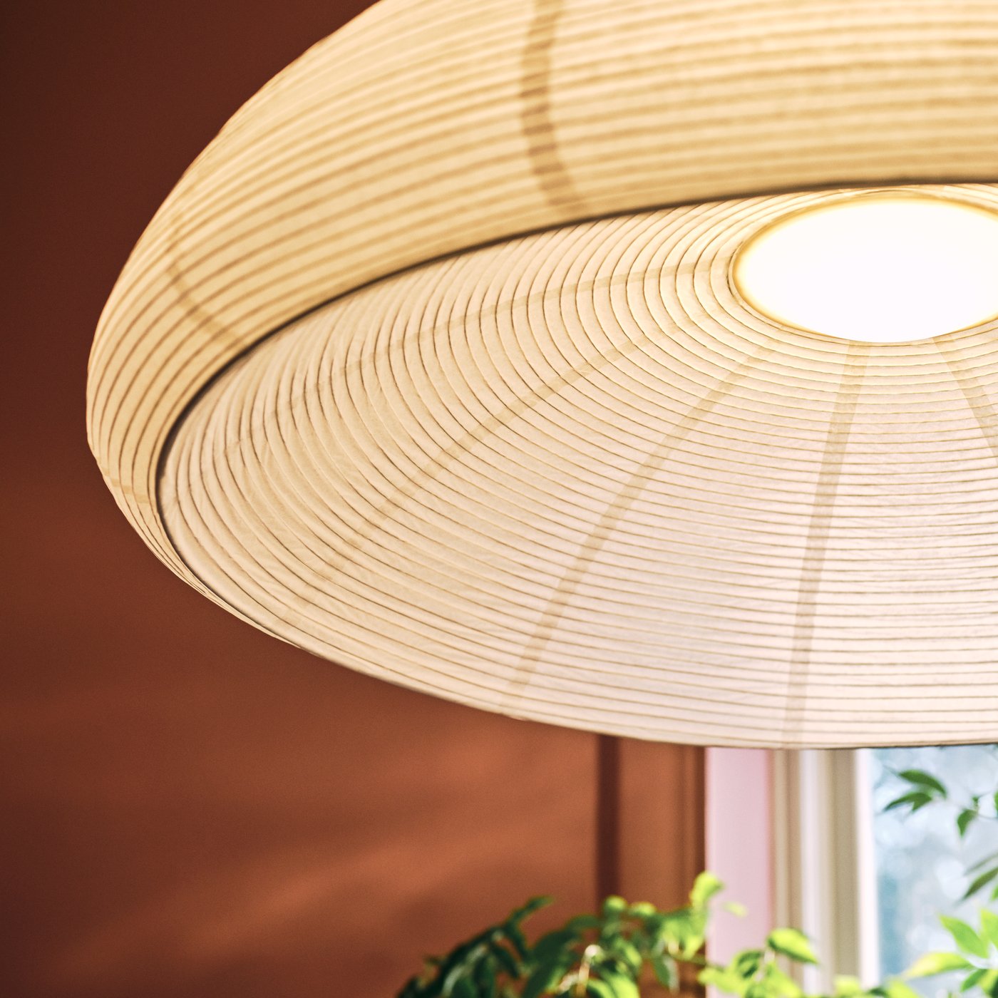 A handmade/white IKEA PS 2026 pendant lampshade in the NA