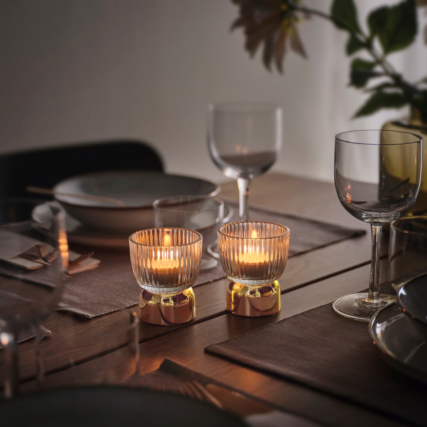 tealight holder 8 cm clear glass/gold-colour