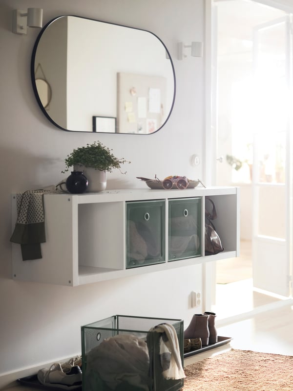 A white KALLAX shelving unit