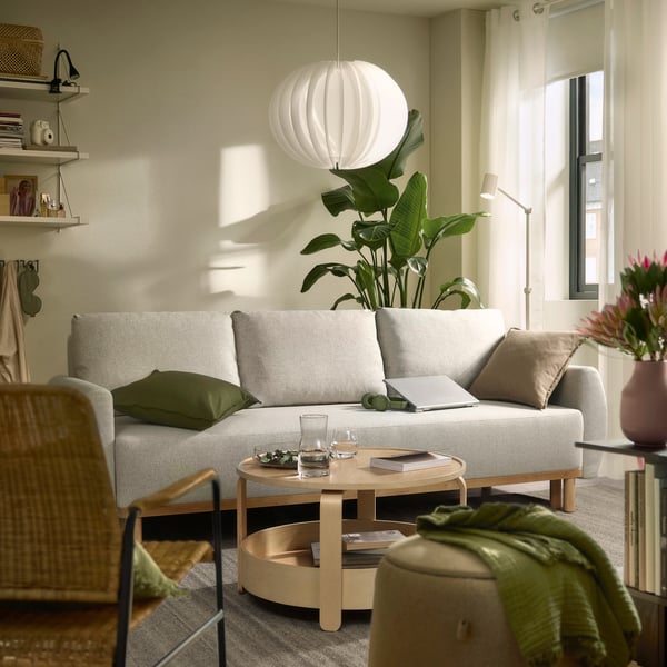 A Gunnared beige GRUNNARP 3-seat sofa-bed