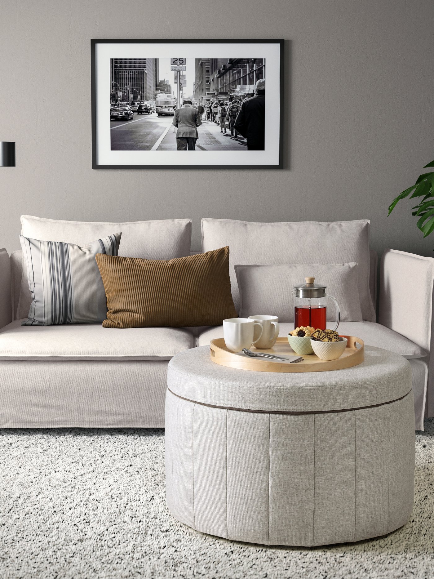 A with storage/Kilanda beige SIDSJÖ pouffe