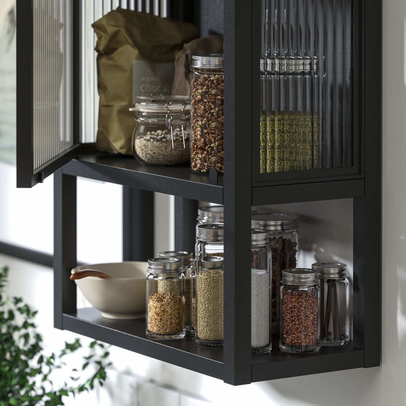 Black open storage for spices