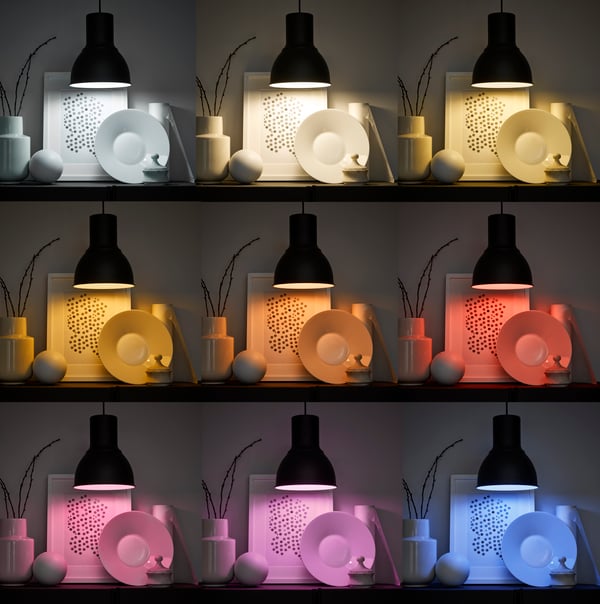 A wireless dimmable colour and white spectrum/globe opal white TRÅDFRI LED bulb E27 600 lumen