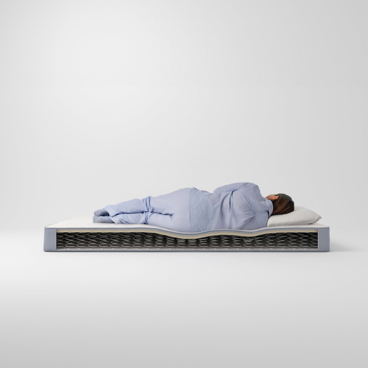 A firm/light blue VESTMARKA sprung mattress