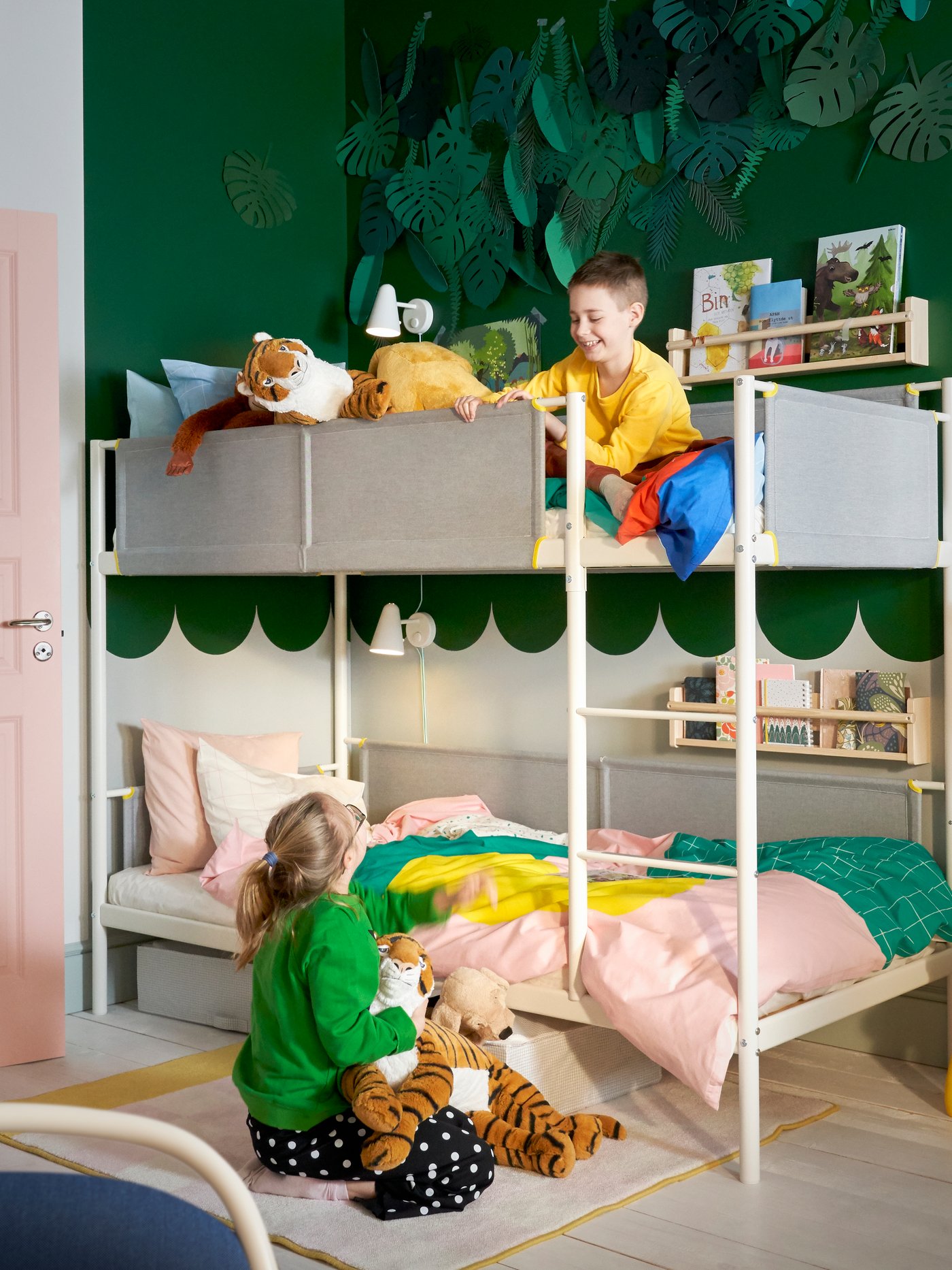 A white/light grey VITVAL bunk bed frame in the childrens room