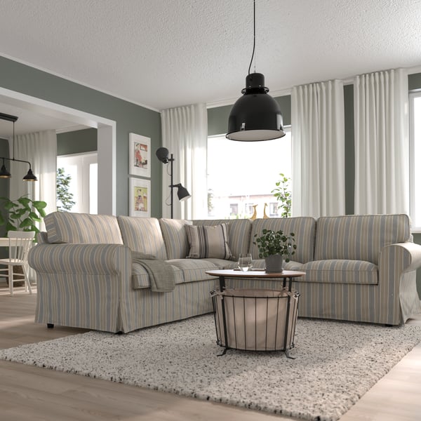 A Karlshov beige/multicolour EKTORP corner sofa, 4-seat