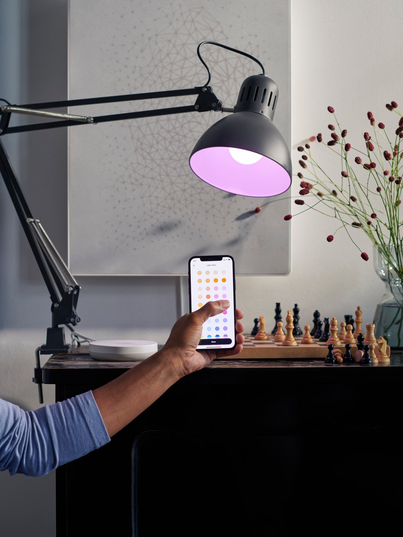 A white/smart SYMFONISK picture frame with WiFi speaker