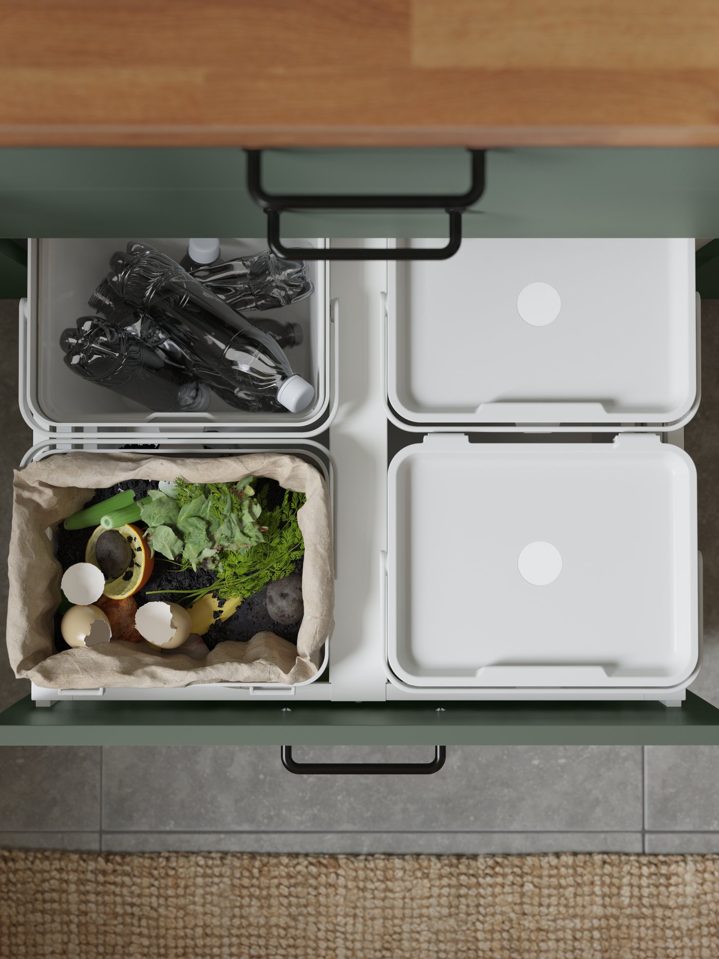 A for METOD kitchen drawer ventilated/light grey HÅLLBAR waste sorting solution in the kitchen