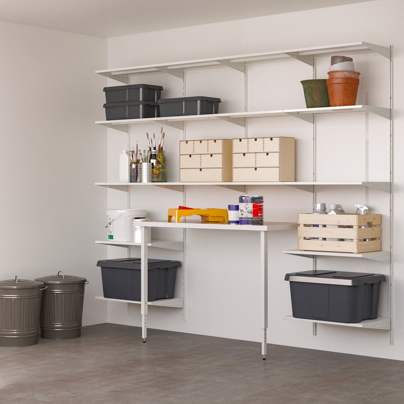 A white BOAXEL shelving unit with table top