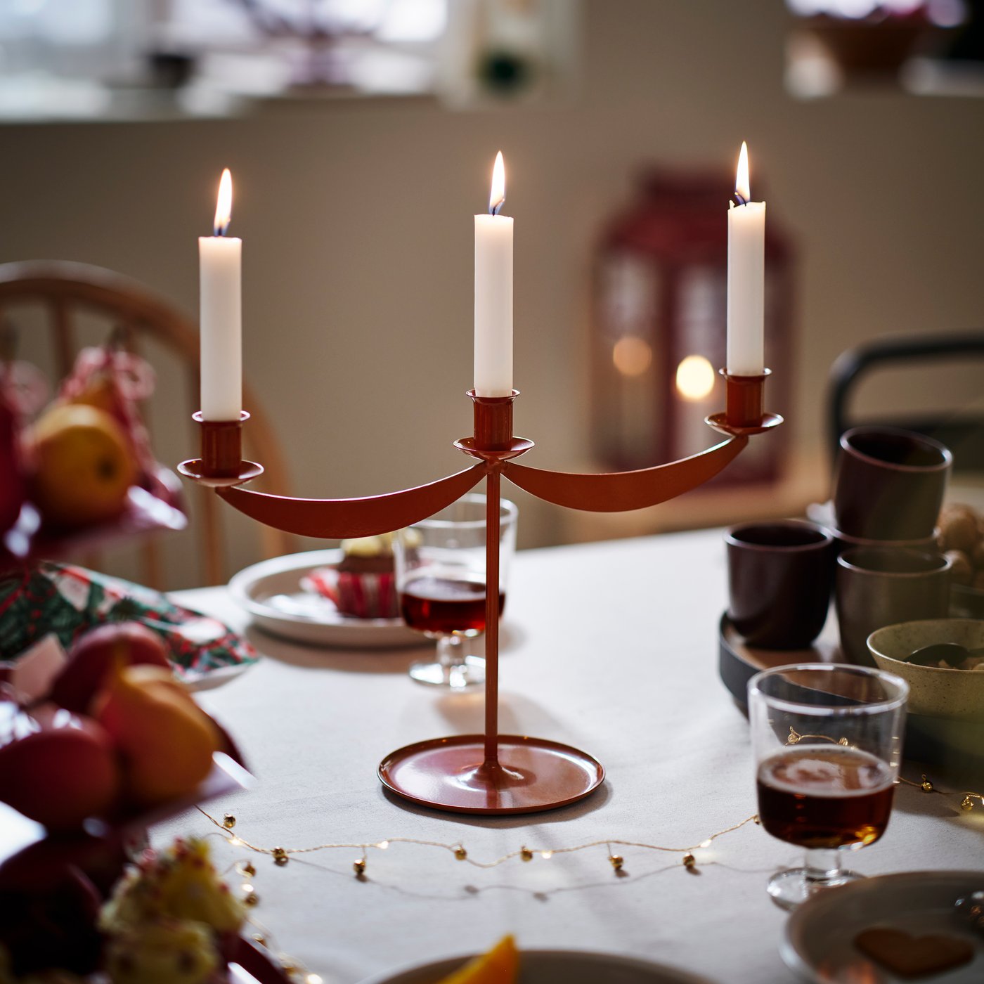 Red candle holder.